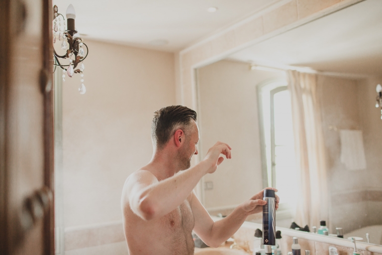 picture of the couple getting ready