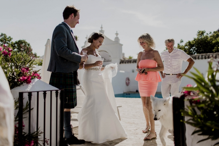 Bride and groom walking down aisle after wedding ceremony