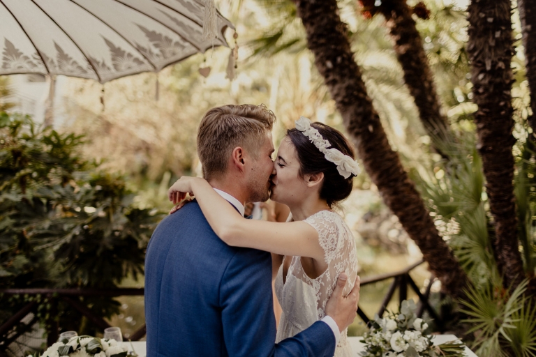 Wedding ceremony picture the first kiss