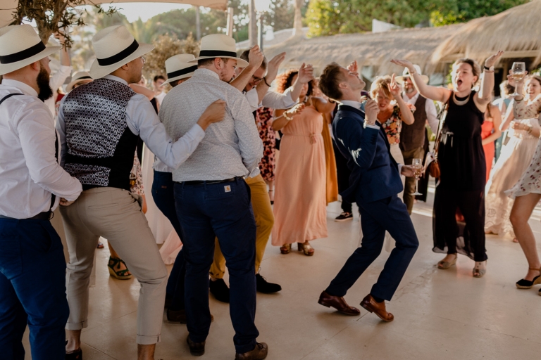 the bride dancing with the guests
