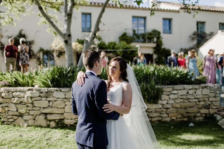 newlywed couple first dance at wedding reception